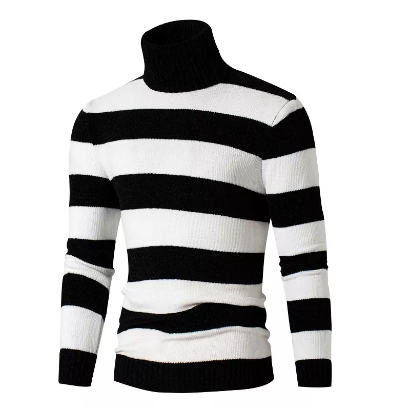 NEW IN Winter Knitted Sweater Men Turtleneck Pullovers Fashion Striped Turtleneck Sweater Mens Casual Slim Fit  Knit Sweater Men